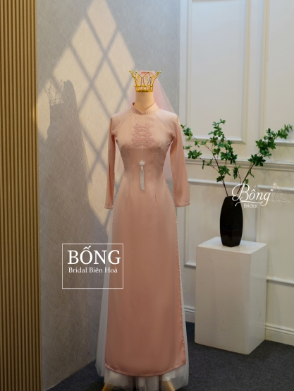 Áo Dài Nữ Hồng Kết Hỷ Vuông 