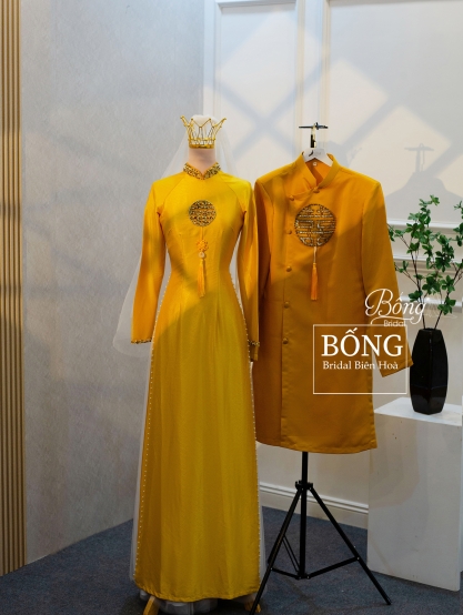 Áo Dài Nữ  Vàng Kết Hỷ Đơn 