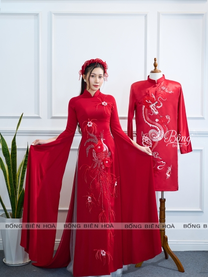 Áo Dài Nữ Đỏ Đô Kết Hoa, Công ADD387