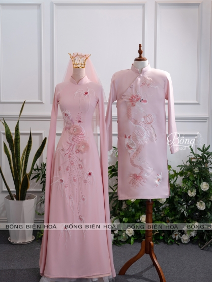 Áo Dài Nữ Trắng Kết Hoa, Chim Công ADH387