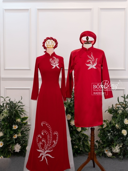 Áo Dài Nữ Đỏ Đô Kết Hoa Linh Lan ADD341
