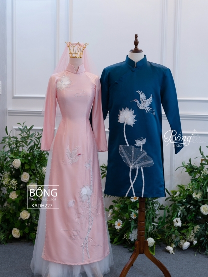 Áo Dài Nữ Hồng Kết Sen Hạc ADH227