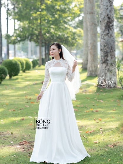Váy Cưới Tay Dài Ren Cổ Lọ HCD117
