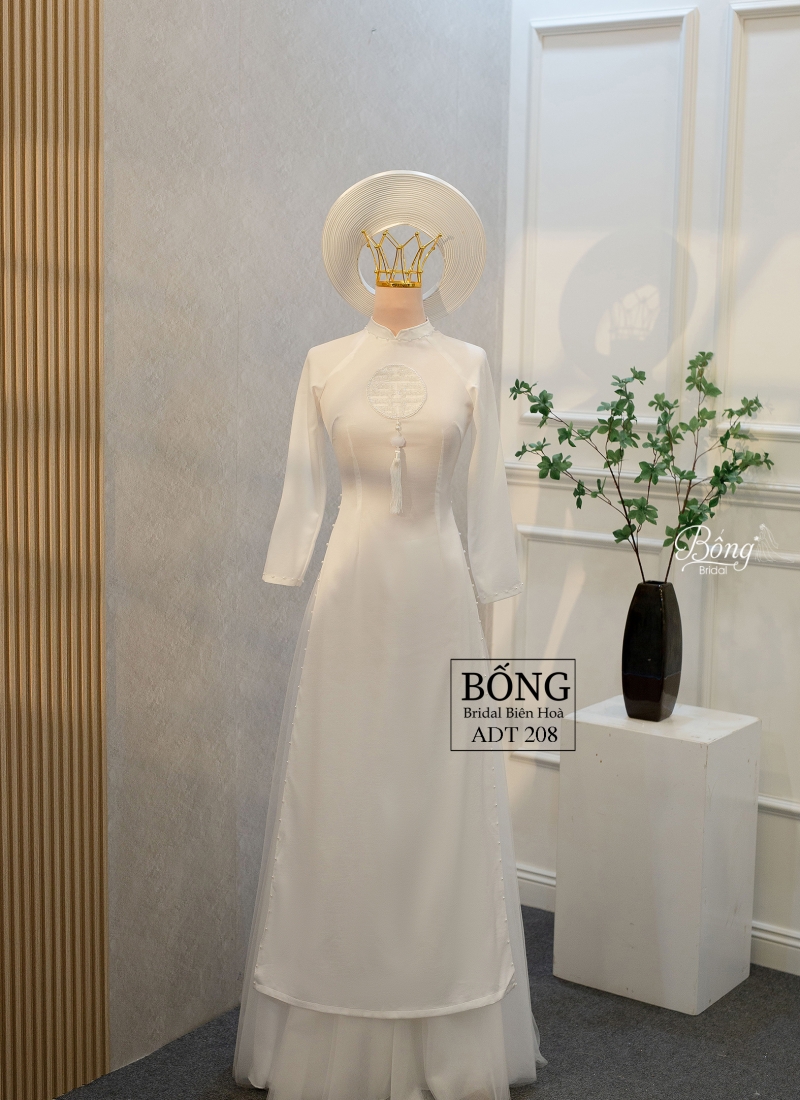Áo Dài Nữ Trắng Kết Hỷ Đơn ADT208