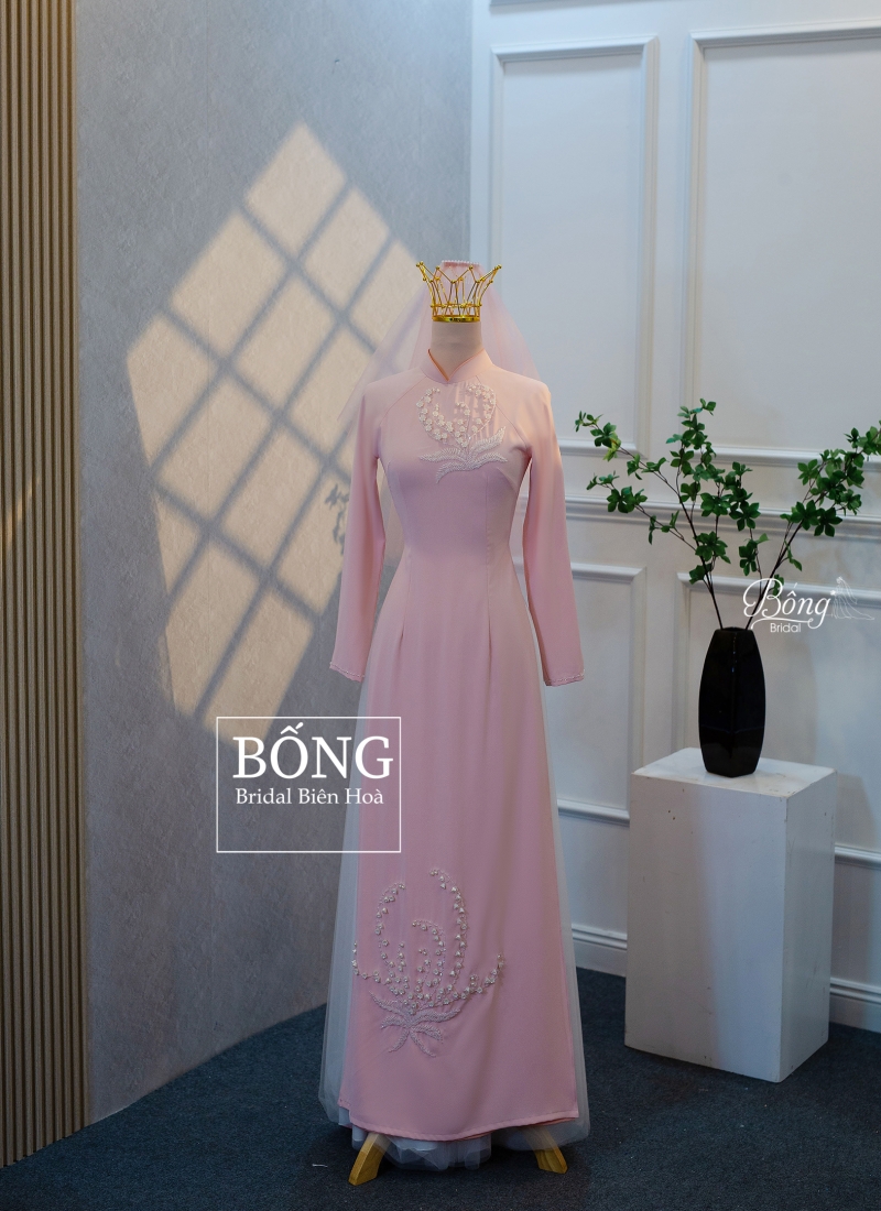 Áo Dài Nữ Hồng Kết Hoa Linh Lan ADH341