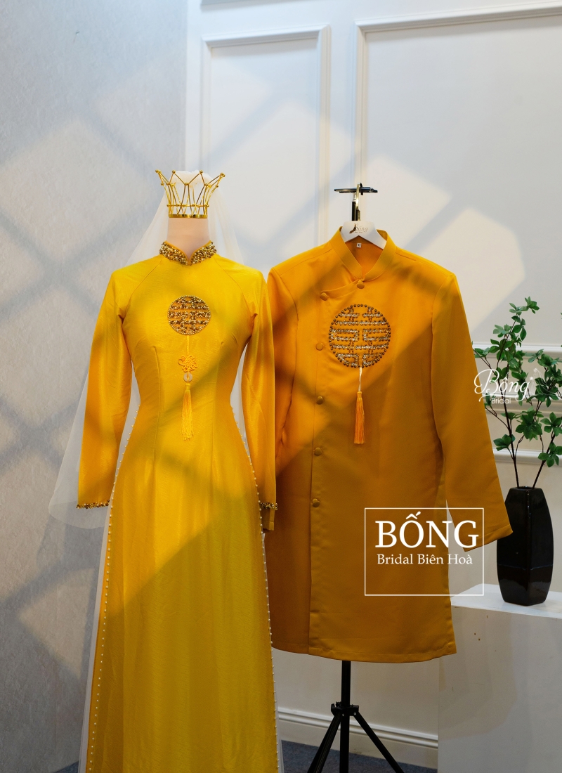 Áo Dài Nữ  Vàng Kết Hỷ Đơn 