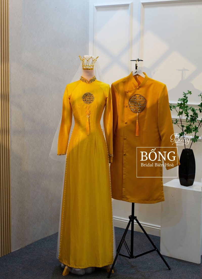 Áo Dài Nữ  Vàng Kết Hỷ Đơn 