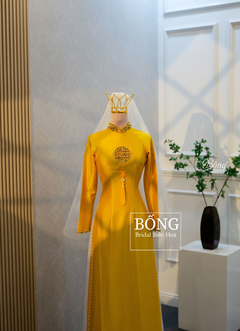 Áo Dài Nữ  Vàng Kết Hỷ Đơn 