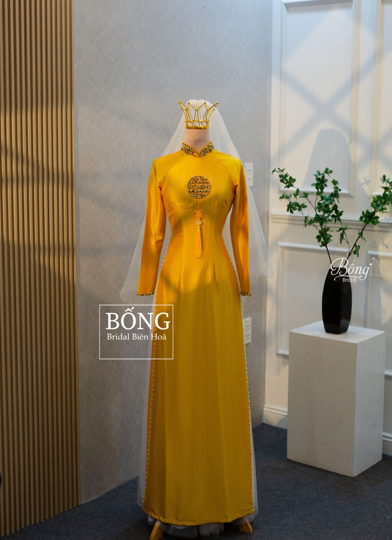 Áo Dài Nữ  Vàng Kết Hỷ Đơn 