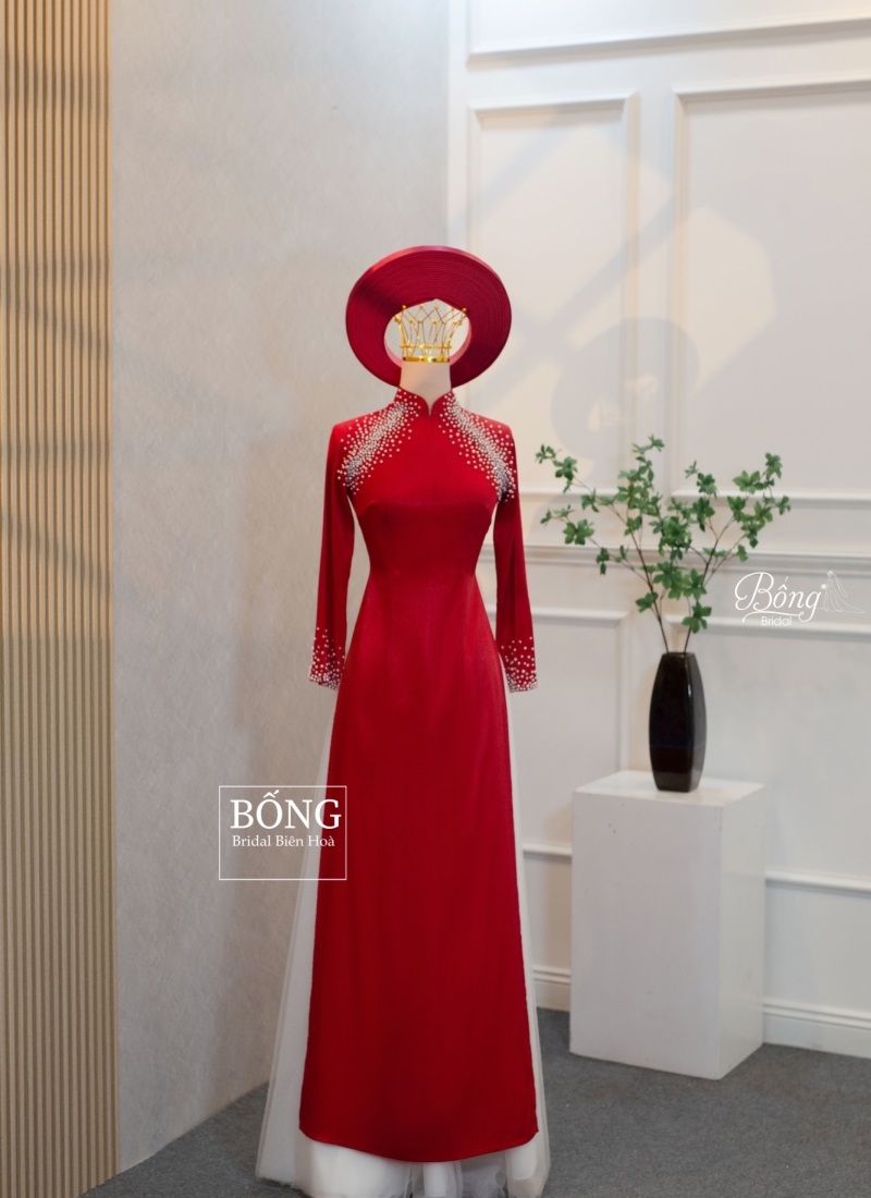Áo Dài Nữ Đỏ Tươi Tủa Ngọc ADD209