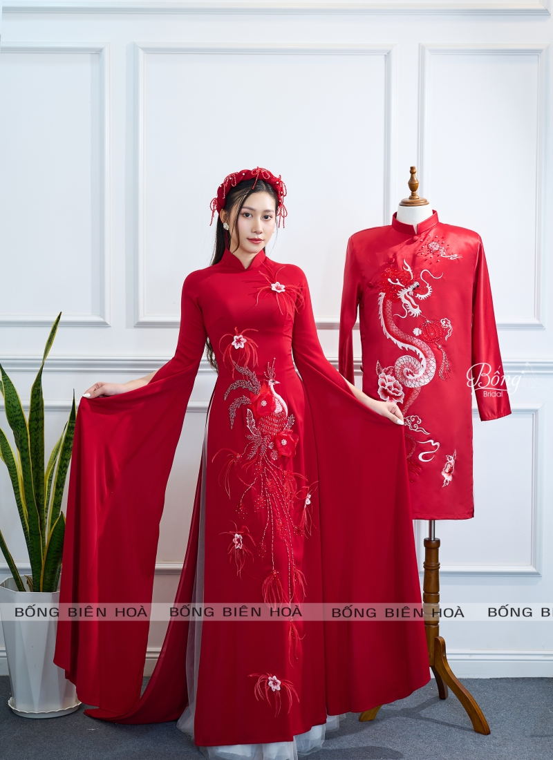 Áo Dài Nữ Đỏ Đô Kết Hoa, Công ADD387