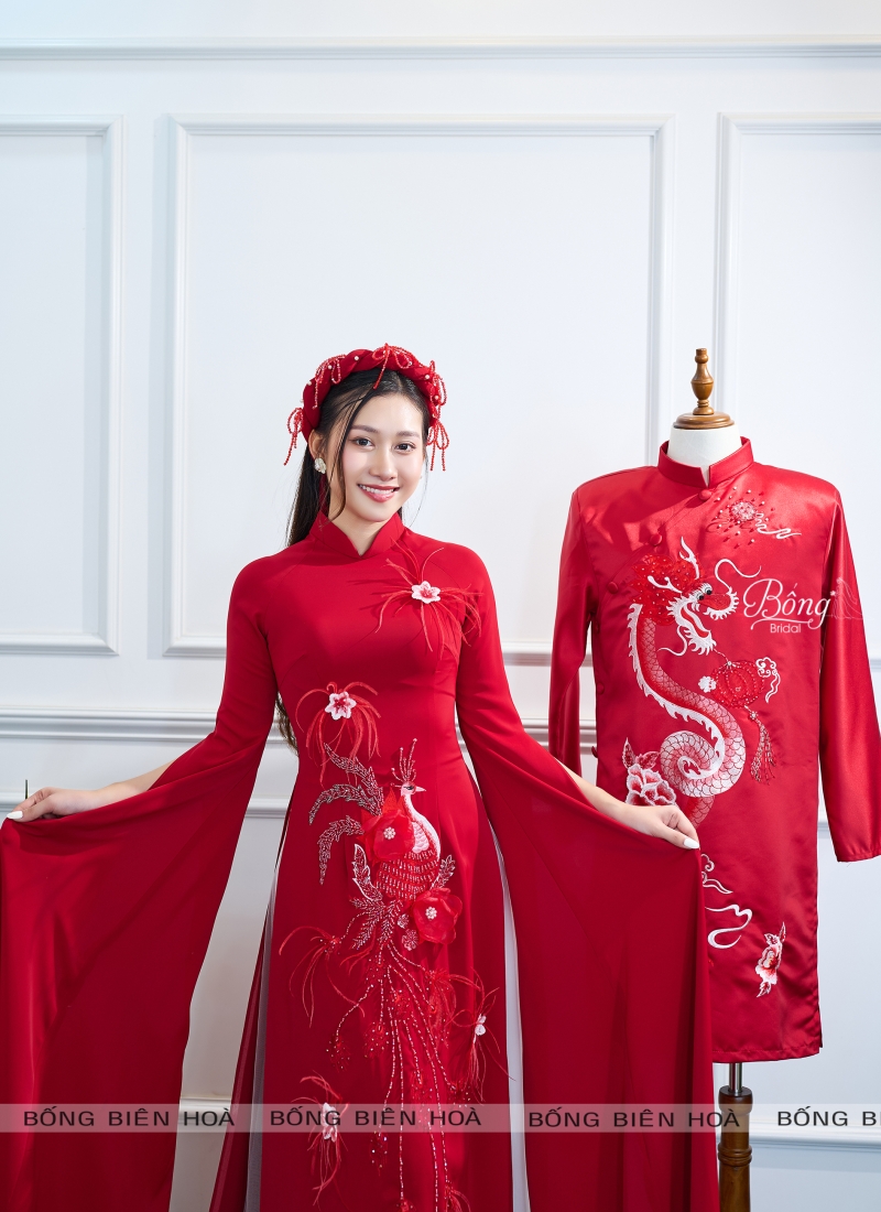 Áo Dài Nữ Đỏ Đô Kết Hoa, Công ADD387