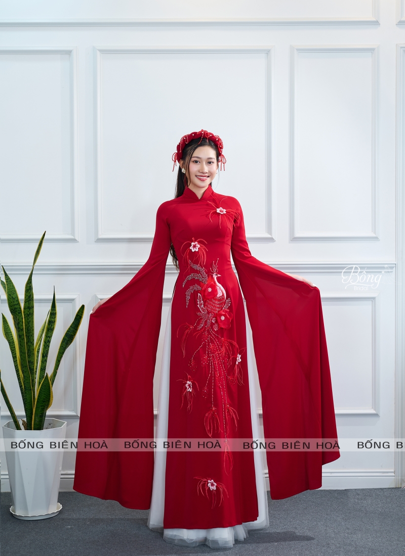 Áo Dài Nữ Đỏ Đô Kết Hoa, Công ADD387