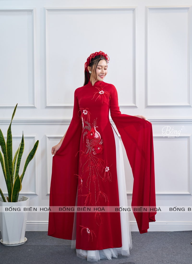 Áo Dài Nữ Đỏ Đô Kết Hoa, Công ADD387