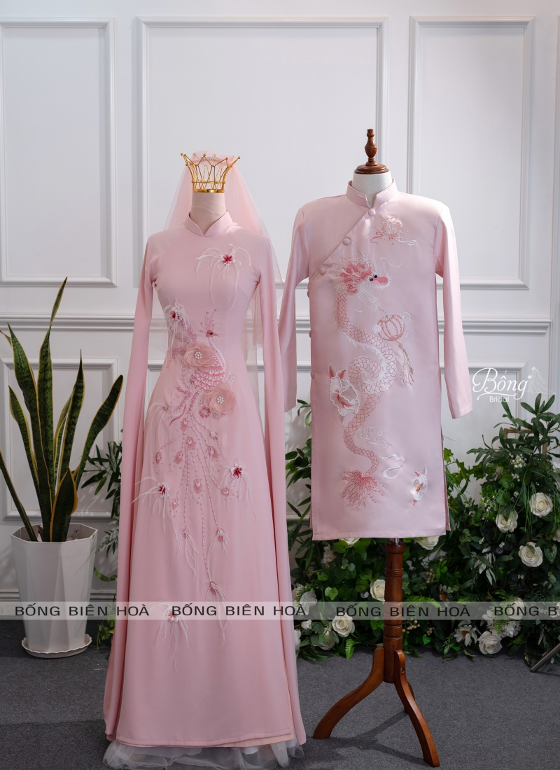 Áo Dài Nữ Trắng Kết Hoa, Chim Công ADH387