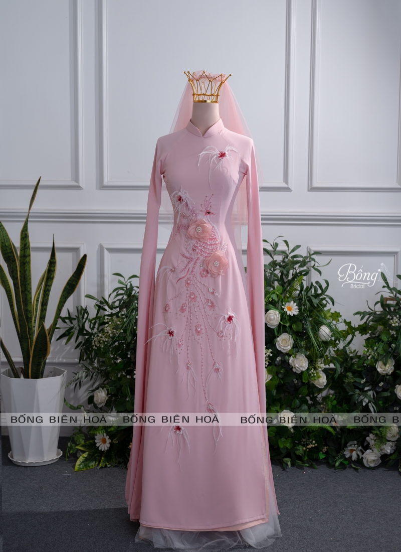 Áo Dài Nữ Trắng Kết Hoa, Chim Công ADH387