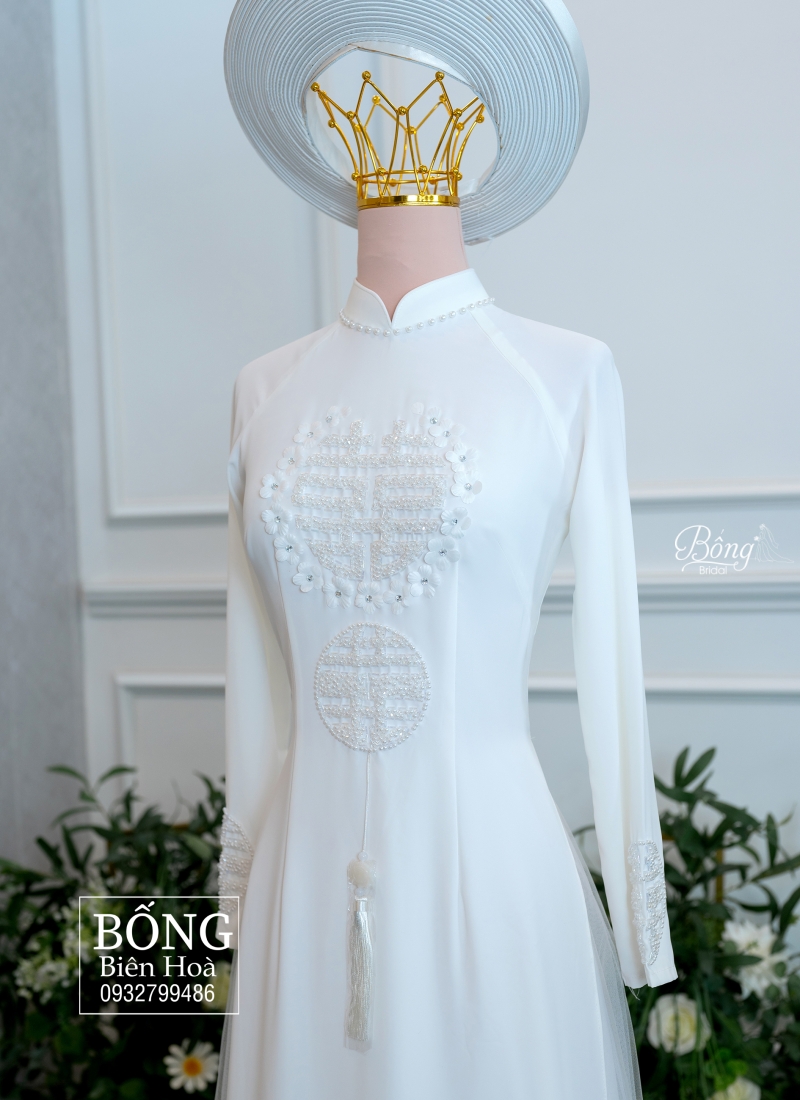 Áo Dài Nữ Trắng Kết Hỷ Đôi ADT365 