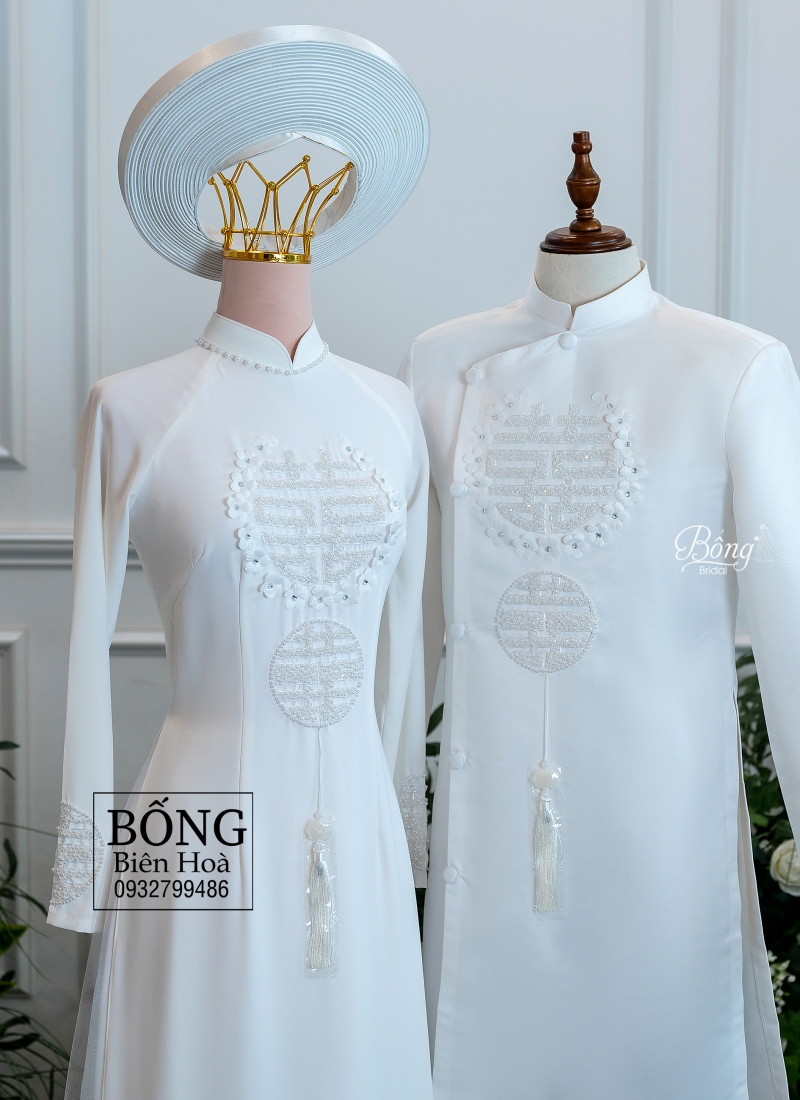 Áo Dài Nữ Trắng Kết Hỷ Đôi ADT365 