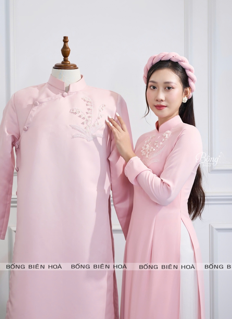 Áo Dài Nữ Hồng Kết Hoa Linh Lan ADH341