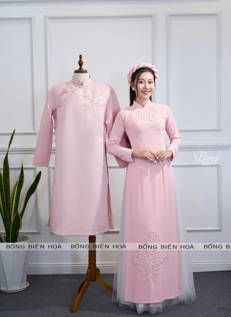 Áo Dài Nữ Hồng Kết Hoa Linh Lan ADH341