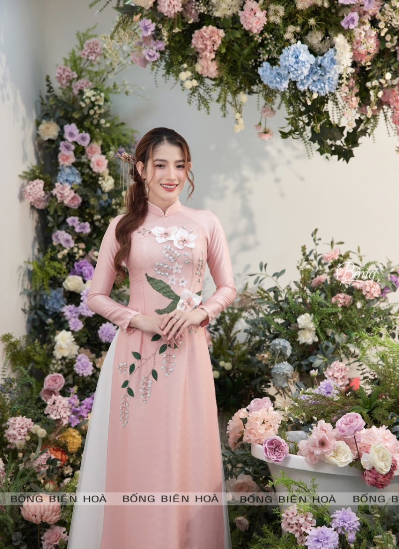 Áo Dài Lụa Vân Gỗ 2 Tà ADH832