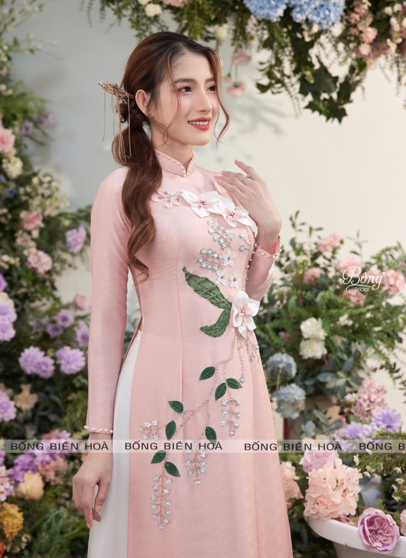 Áo Dài Lụa Vân Gỗ 2 Tà ADH832